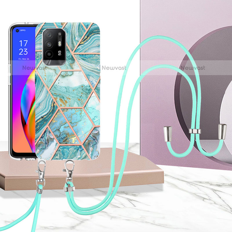 Silicone Candy Rubber Gel Fashionable Pattern Soft Case Cover with Lanyard Strap Y01B for Oppo A95 5G