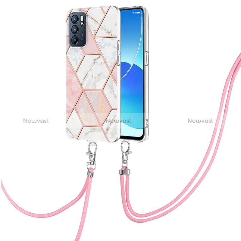 Silicone Candy Rubber Gel Fashionable Pattern Soft Case Cover with Lanyard Strap Y01B for Oppo Reno6 5G