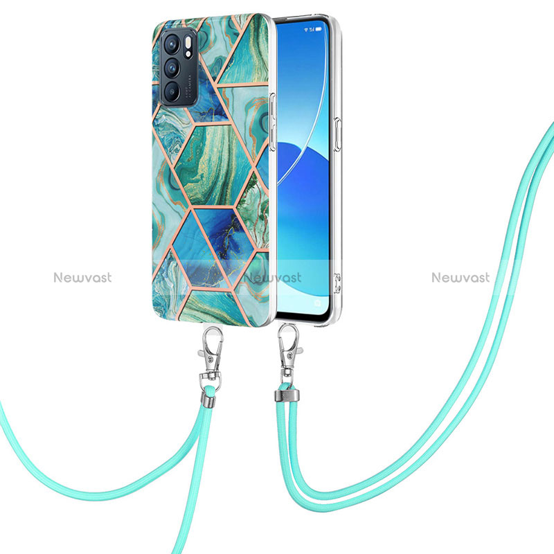 Silicone Candy Rubber Gel Fashionable Pattern Soft Case Cover with Lanyard Strap Y01B for Oppo Reno6 5G