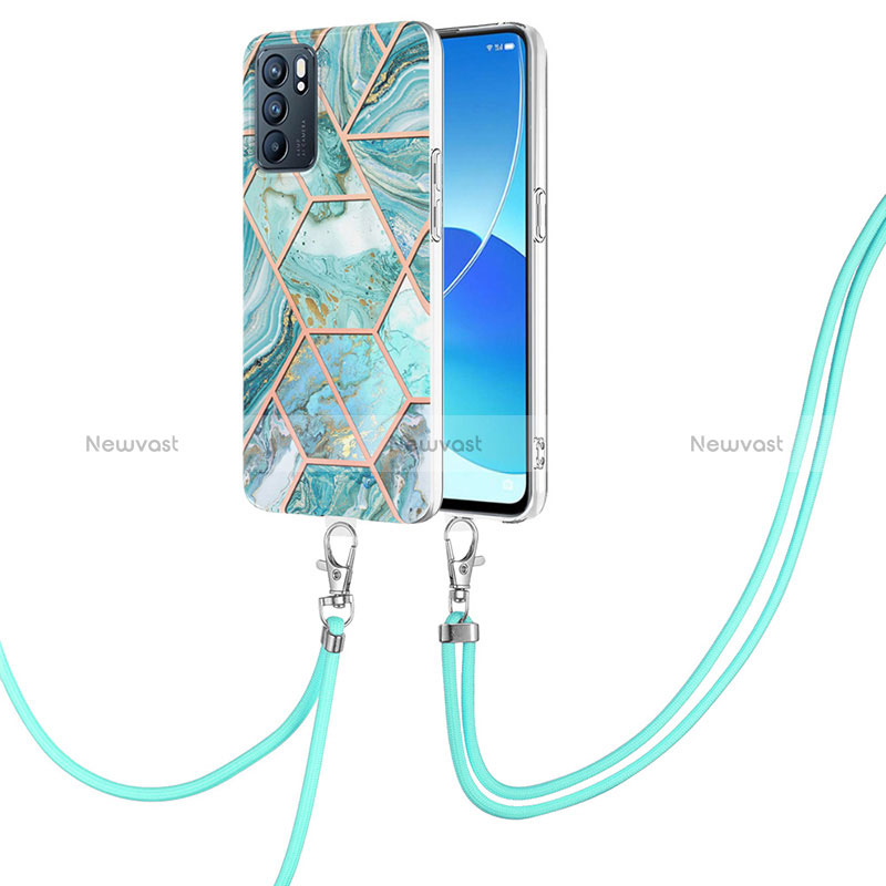 Silicone Candy Rubber Gel Fashionable Pattern Soft Case Cover with Lanyard Strap Y01B for Oppo Reno6 5G