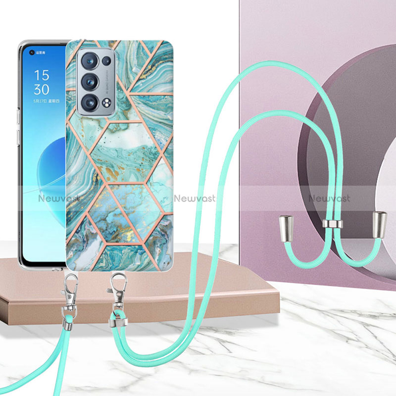 Silicone Candy Rubber Gel Fashionable Pattern Soft Case Cover with Lanyard Strap Y01B for Oppo Reno6 Pro 5G