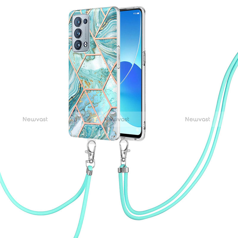 Silicone Candy Rubber Gel Fashionable Pattern Soft Case Cover with Lanyard Strap Y01B for Oppo Reno6 Pro+ Plus 5G