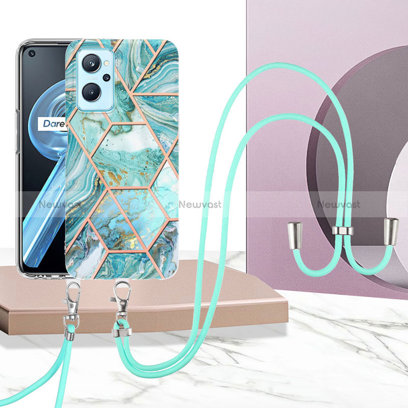 Silicone Candy Rubber Gel Fashionable Pattern Soft Case Cover with Lanyard Strap Y01B for Realme 9i 4G