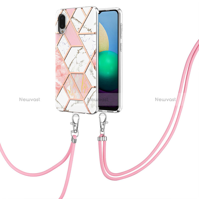 Silicone Candy Rubber Gel Fashionable Pattern Soft Case Cover with Lanyard Strap Y01B for Samsung Galaxy A02