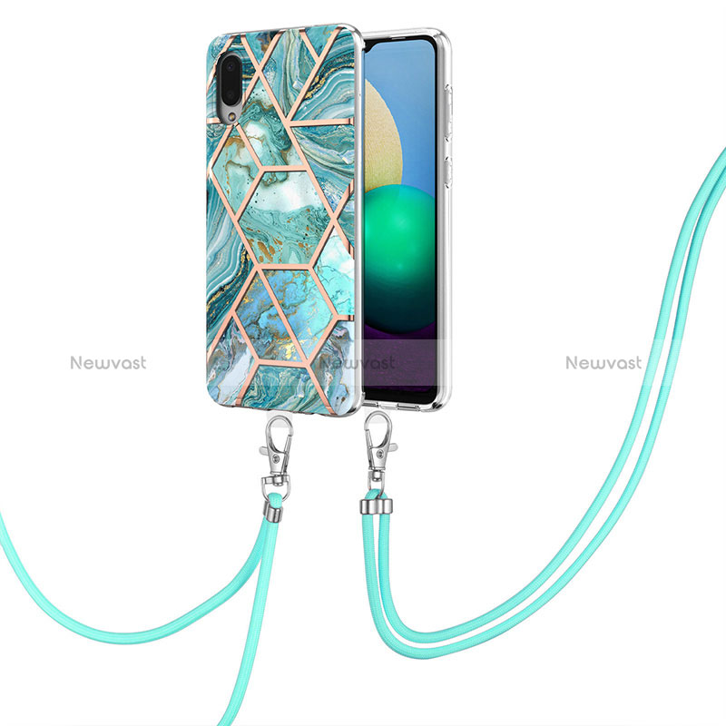 Silicone Candy Rubber Gel Fashionable Pattern Soft Case Cover with Lanyard Strap Y01B for Samsung Galaxy A02