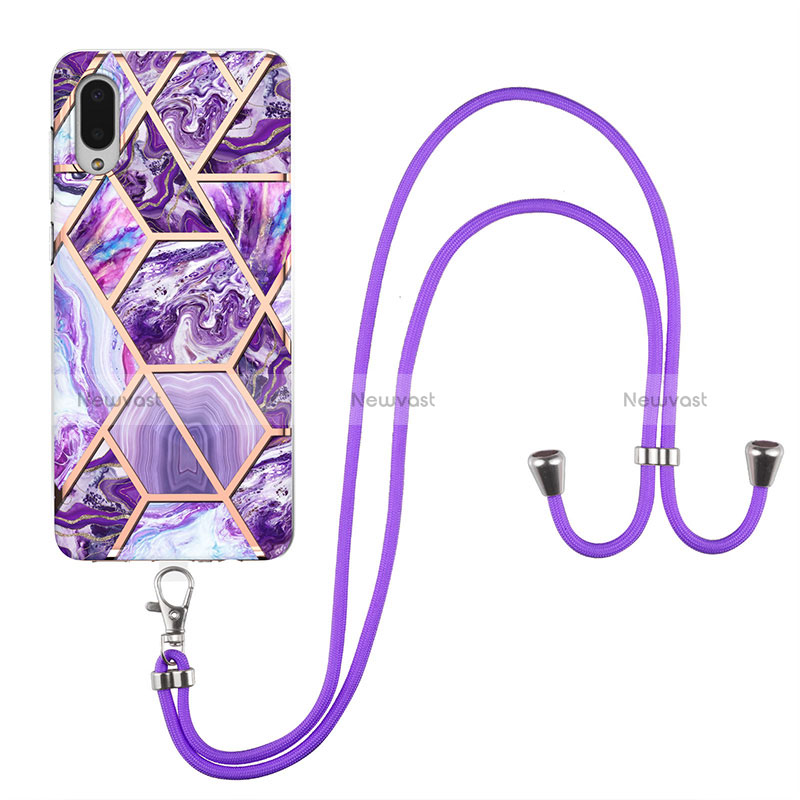 Silicone Candy Rubber Gel Fashionable Pattern Soft Case Cover with Lanyard Strap Y01B for Samsung Galaxy A02