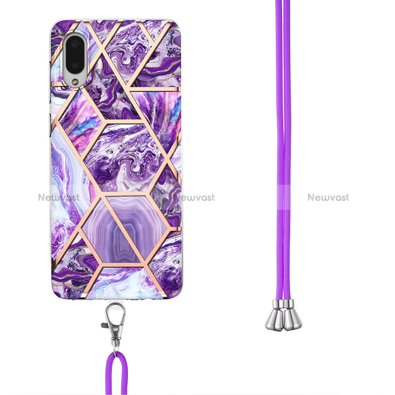 Silicone Candy Rubber Gel Fashionable Pattern Soft Case Cover with Lanyard Strap Y01B for Samsung Galaxy A02