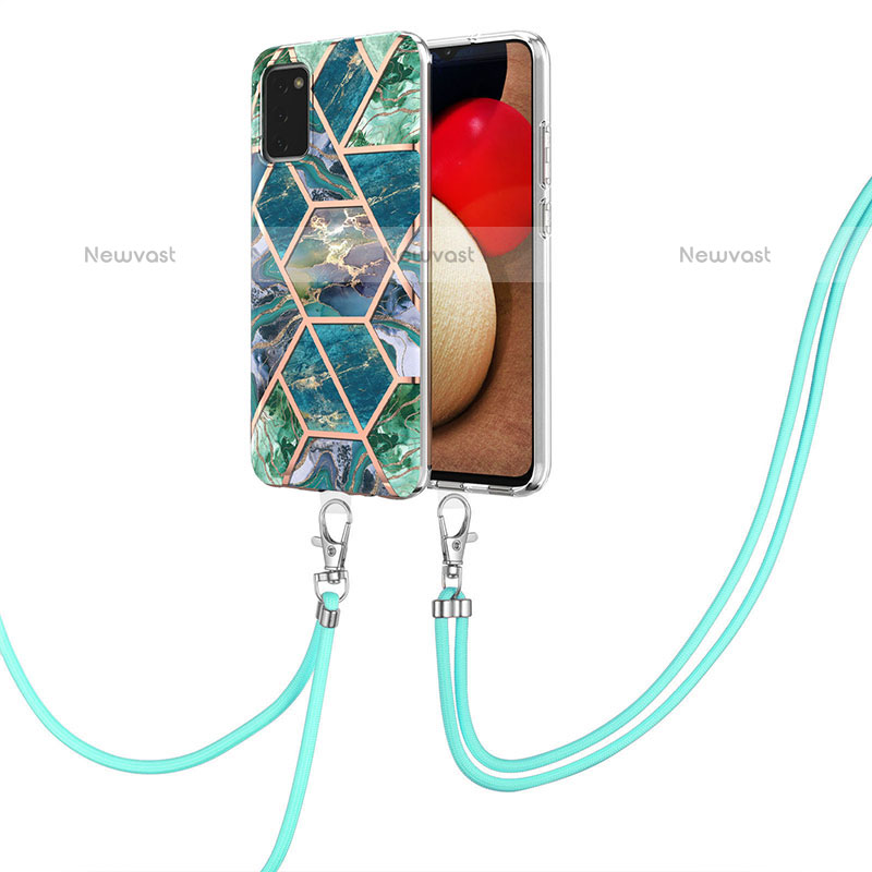 Silicone Candy Rubber Gel Fashionable Pattern Soft Case Cover with Lanyard Strap Y01B for Samsung Galaxy A02s