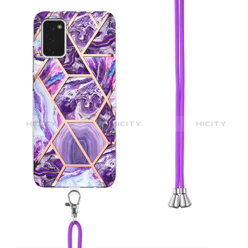 Silicone Candy Rubber Gel Fashionable Pattern Soft Case Cover with Lanyard Strap Y01B for Samsung Galaxy A03s