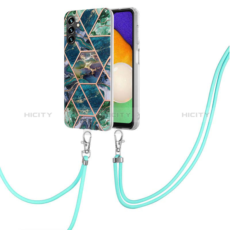 Silicone Candy Rubber Gel Fashionable Pattern Soft Case Cover with Lanyard Strap Y01B for Samsung Galaxy A04s