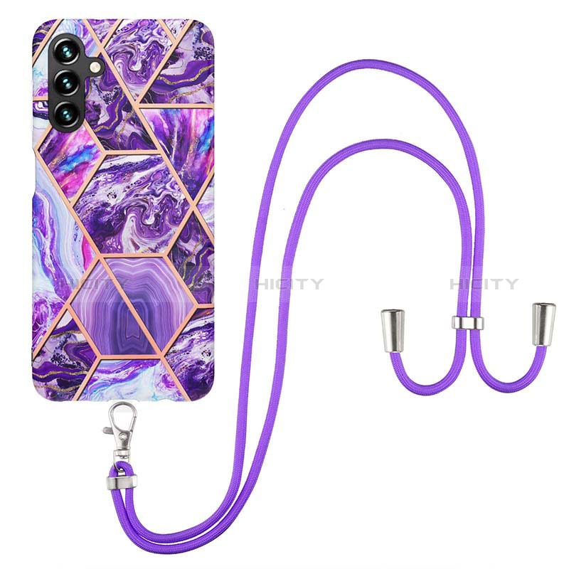 Silicone Candy Rubber Gel Fashionable Pattern Soft Case Cover with Lanyard Strap Y01B for Samsung Galaxy A04s