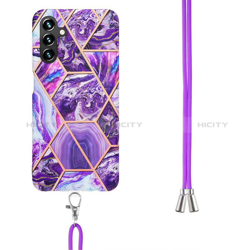 Silicone Candy Rubber Gel Fashionable Pattern Soft Case Cover with Lanyard Strap Y01B for Samsung Galaxy A04s