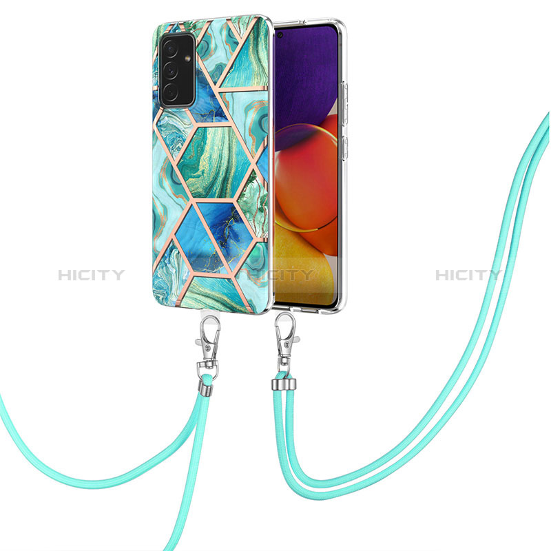 Silicone Candy Rubber Gel Fashionable Pattern Soft Case Cover with Lanyard Strap Y01B for Samsung Galaxy A05s Green