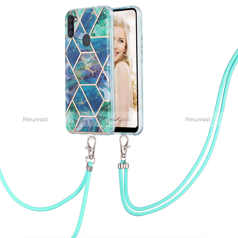 Silicone Candy Rubber Gel Fashionable Pattern Soft Case Cover with Lanyard Strap Y01B for Samsung Galaxy A11