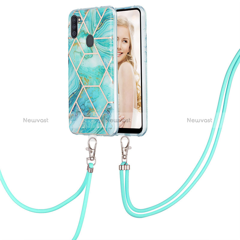 Silicone Candy Rubber Gel Fashionable Pattern Soft Case Cover with Lanyard Strap Y01B for Samsung Galaxy A11