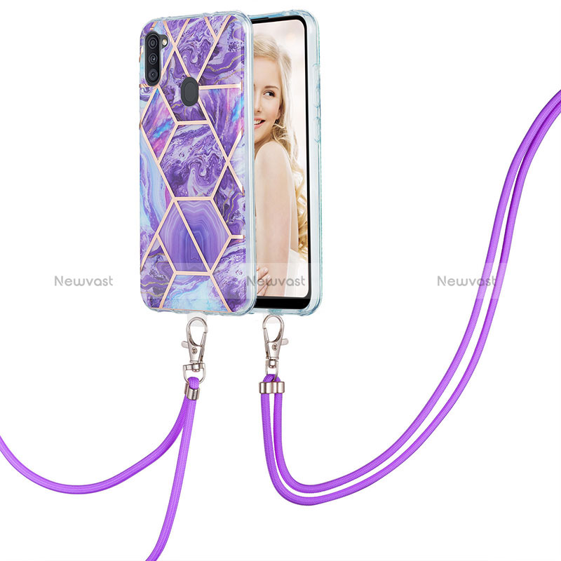 Silicone Candy Rubber Gel Fashionable Pattern Soft Case Cover with Lanyard Strap Y01B for Samsung Galaxy A11