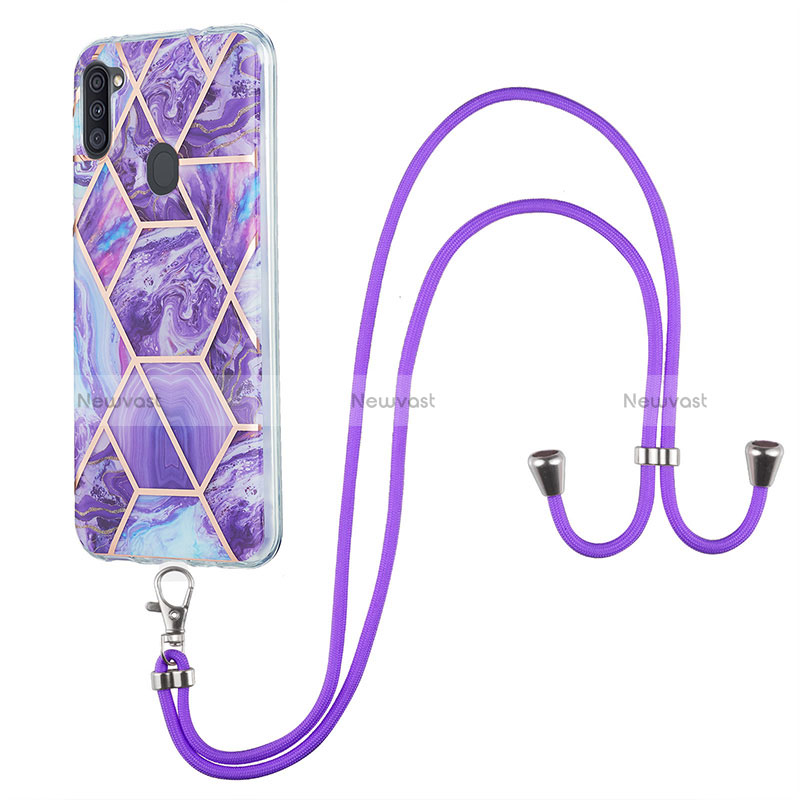 Silicone Candy Rubber Gel Fashionable Pattern Soft Case Cover with Lanyard Strap Y01B for Samsung Galaxy A11