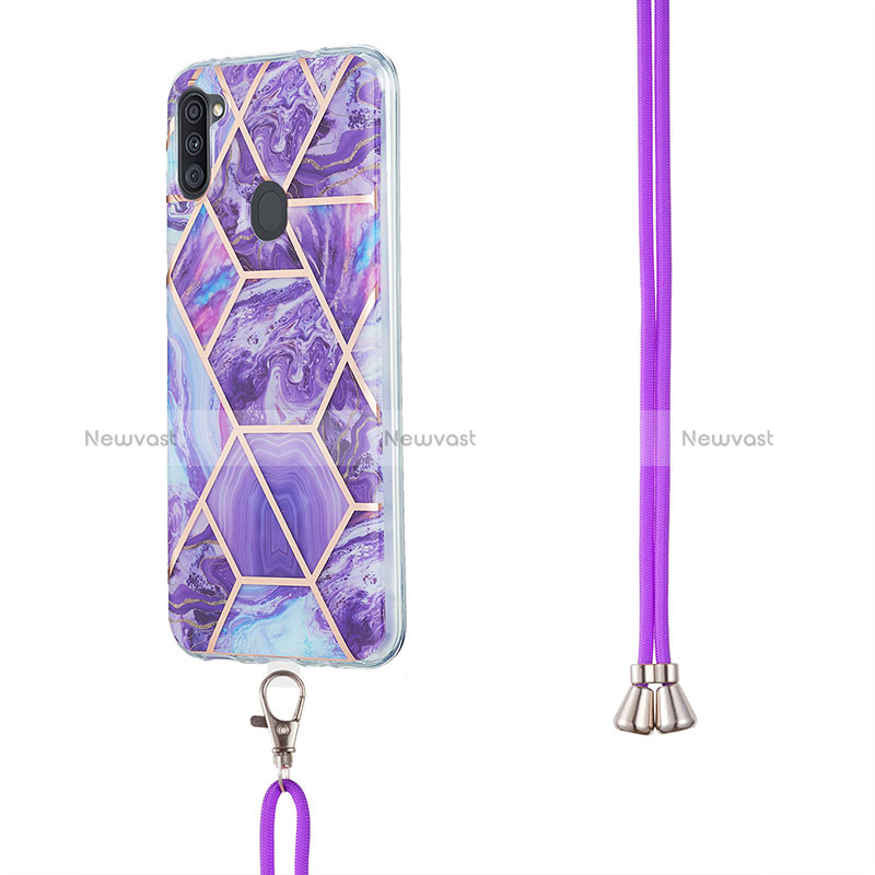 Silicone Candy Rubber Gel Fashionable Pattern Soft Case Cover with Lanyard Strap Y01B for Samsung Galaxy A11