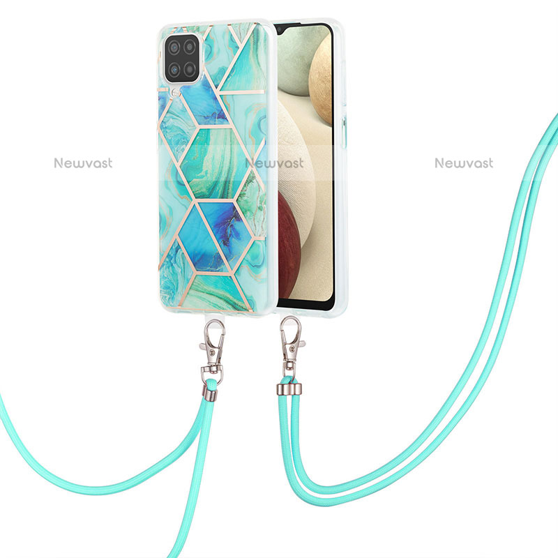 Silicone Candy Rubber Gel Fashionable Pattern Soft Case Cover with Lanyard Strap Y01B for Samsung Galaxy A12 Green