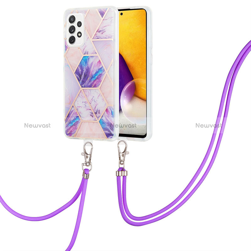 Silicone Candy Rubber Gel Fashionable Pattern Soft Case Cover with Lanyard Strap Y01B for Samsung Galaxy A13 4G Clove Purple