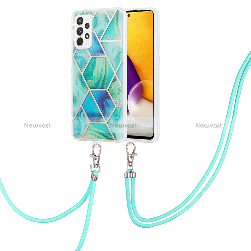 Silicone Candy Rubber Gel Fashionable Pattern Soft Case Cover with Lanyard Strap Y01B for Samsung Galaxy A13 4G Green