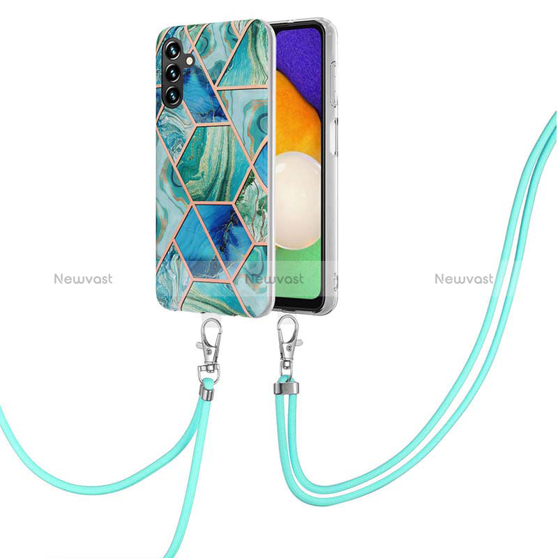 Silicone Candy Rubber Gel Fashionable Pattern Soft Case Cover with Lanyard Strap Y01B for Samsung Galaxy A13 5G Green