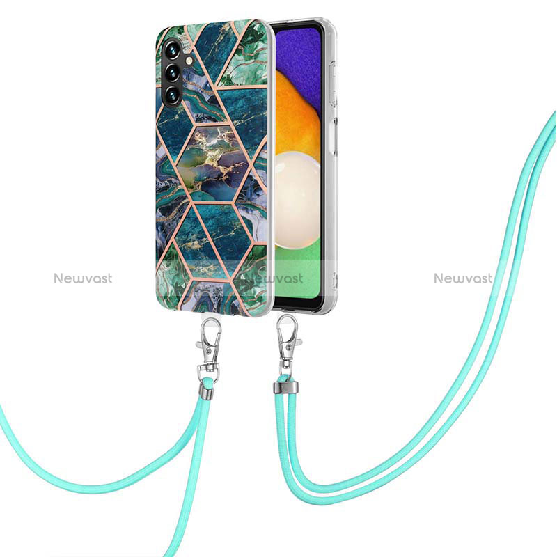 Silicone Candy Rubber Gel Fashionable Pattern Soft Case Cover with Lanyard Strap Y01B for Samsung Galaxy A13 5G Midnight Green