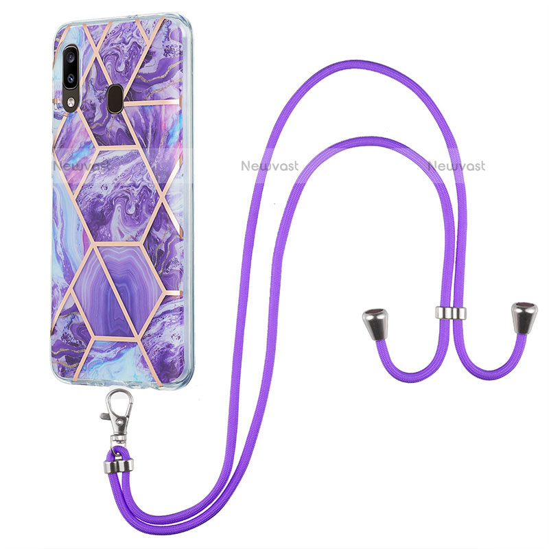 Silicone Candy Rubber Gel Fashionable Pattern Soft Case Cover with Lanyard Strap Y01B for Samsung Galaxy A20