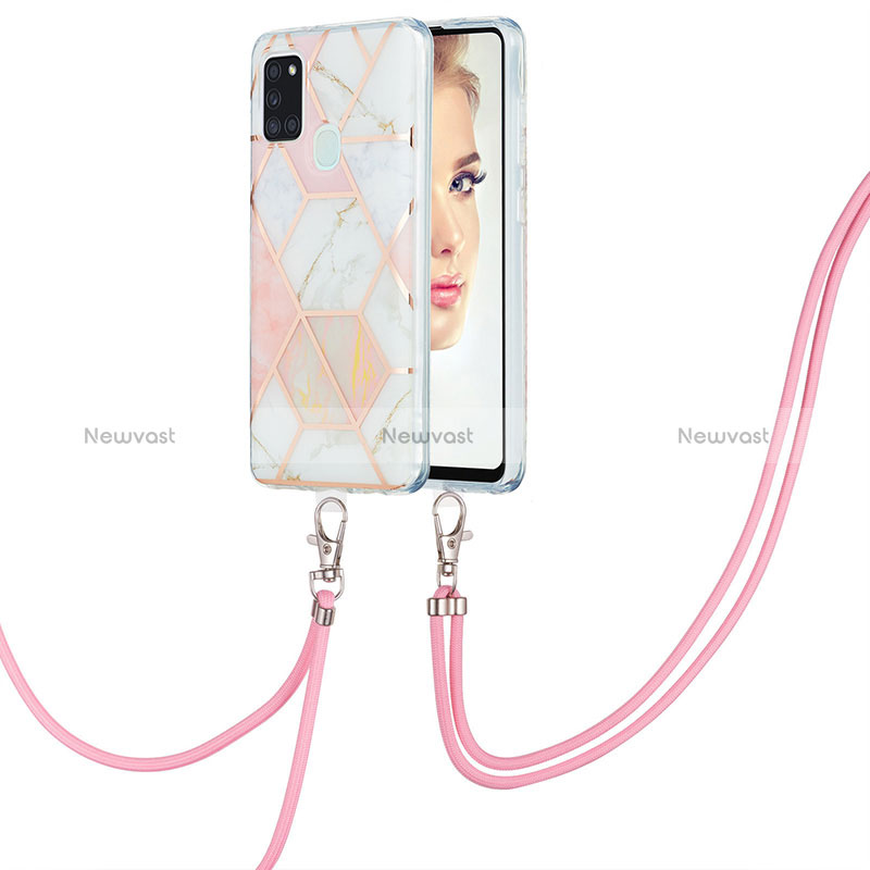 Silicone Candy Rubber Gel Fashionable Pattern Soft Case Cover with Lanyard Strap Y01B for Samsung Galaxy A21s