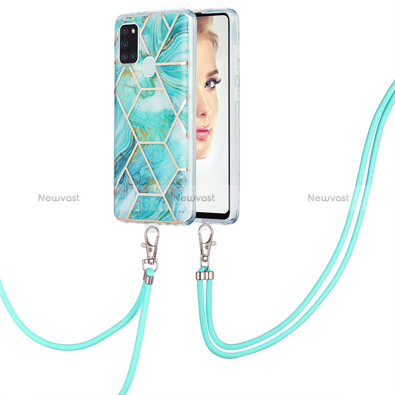 Silicone Candy Rubber Gel Fashionable Pattern Soft Case Cover with Lanyard Strap Y01B for Samsung Galaxy A21s