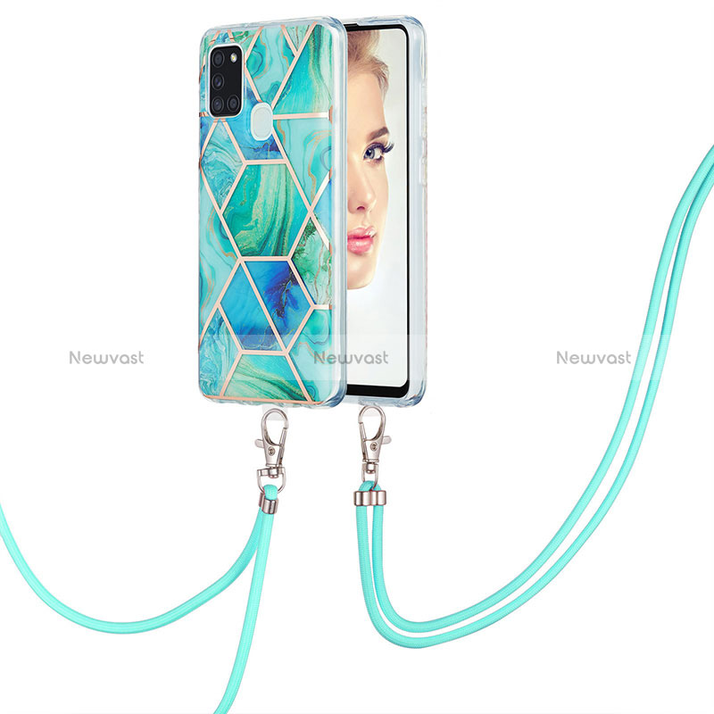 Silicone Candy Rubber Gel Fashionable Pattern Soft Case Cover with Lanyard Strap Y01B for Samsung Galaxy A21s