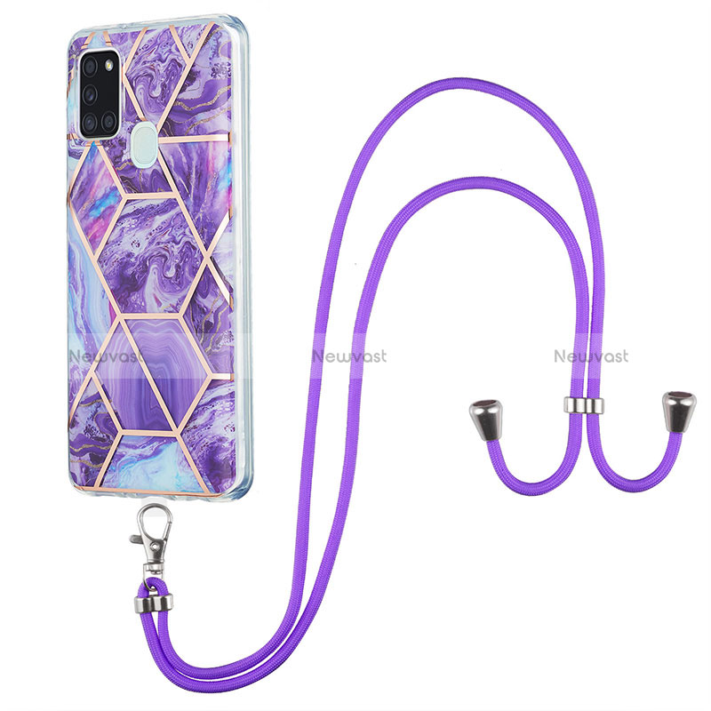 Silicone Candy Rubber Gel Fashionable Pattern Soft Case Cover with Lanyard Strap Y01B for Samsung Galaxy A21s
