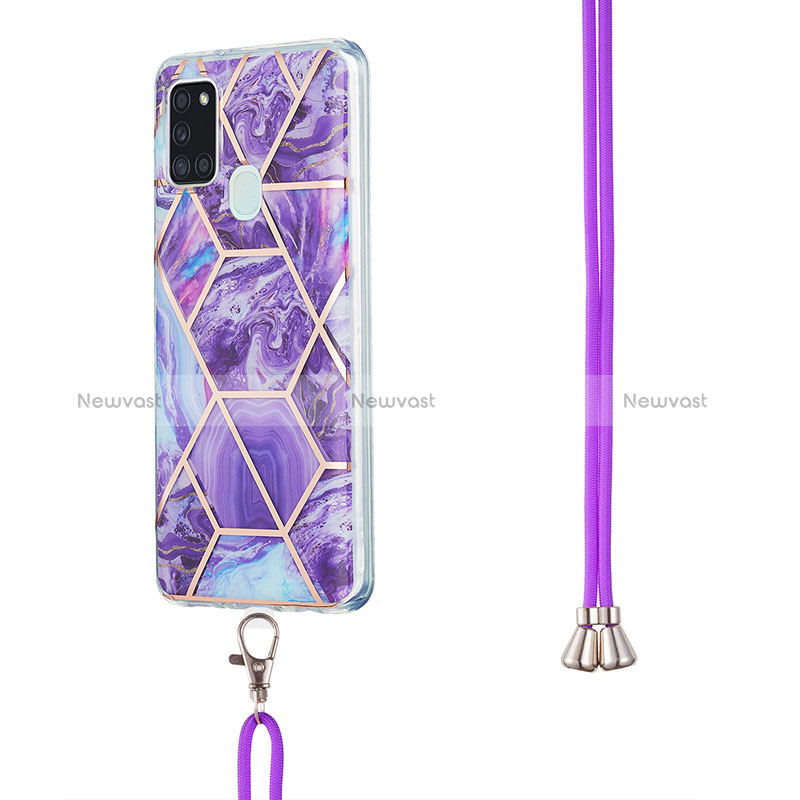 Silicone Candy Rubber Gel Fashionable Pattern Soft Case Cover with Lanyard Strap Y01B for Samsung Galaxy A21s