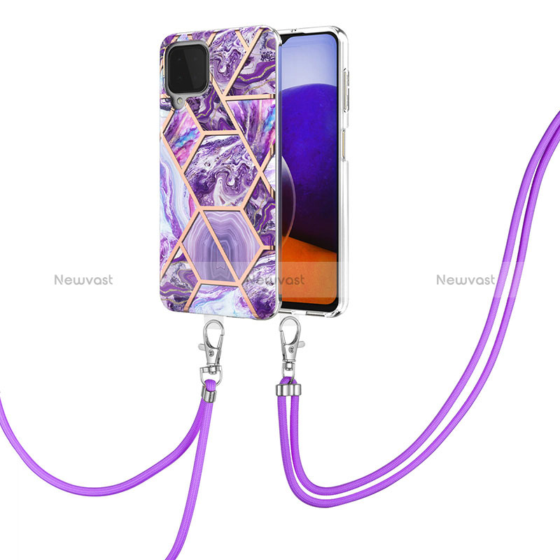 Silicone Candy Rubber Gel Fashionable Pattern Soft Case Cover with Lanyard Strap Y01B for Samsung Galaxy A22 4G