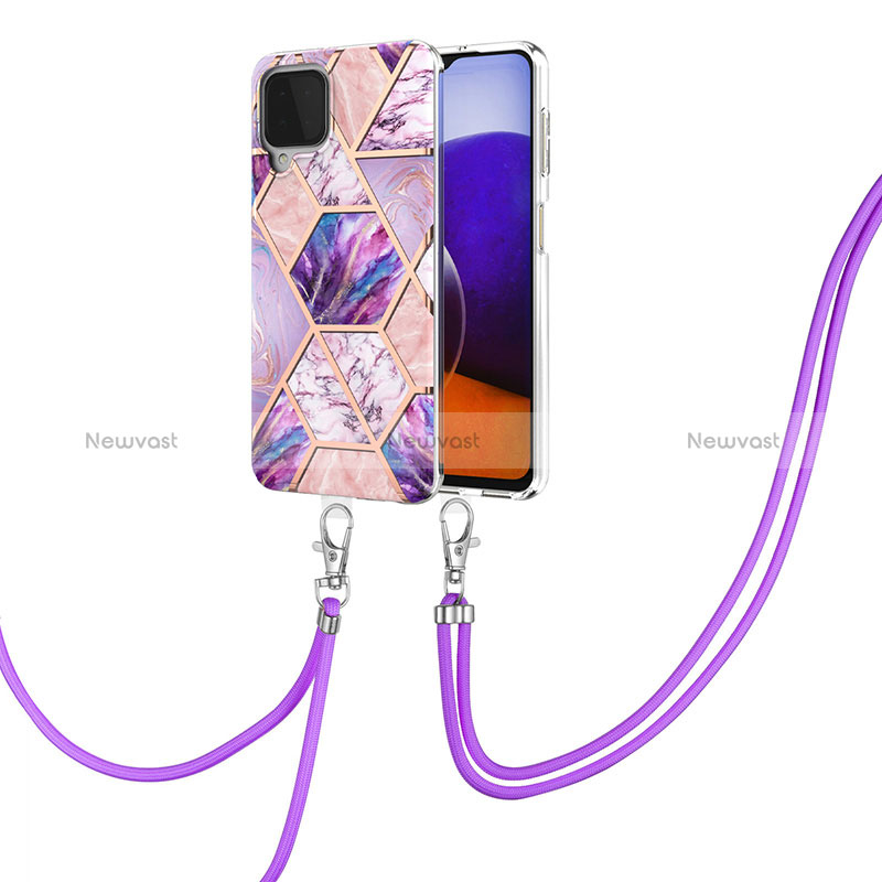 Silicone Candy Rubber Gel Fashionable Pattern Soft Case Cover with Lanyard Strap Y01B for Samsung Galaxy A22 4G