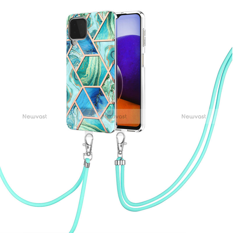 Silicone Candy Rubber Gel Fashionable Pattern Soft Case Cover with Lanyard Strap Y01B for Samsung Galaxy A22 4G