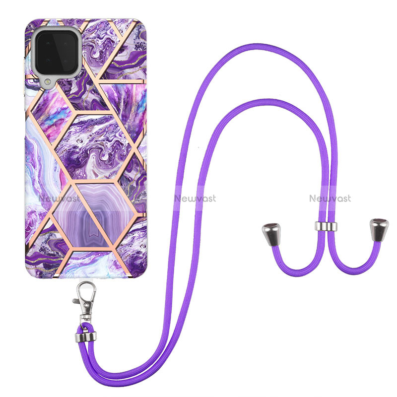 Silicone Candy Rubber Gel Fashionable Pattern Soft Case Cover with Lanyard Strap Y01B for Samsung Galaxy A22 4G