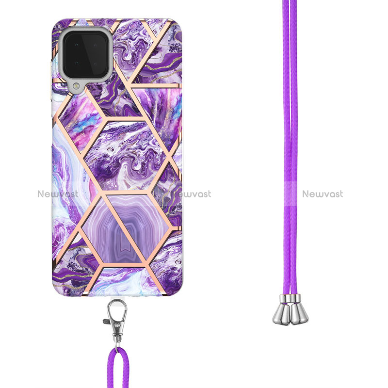 Silicone Candy Rubber Gel Fashionable Pattern Soft Case Cover with Lanyard Strap Y01B for Samsung Galaxy A22 4G