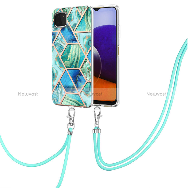 Silicone Candy Rubber Gel Fashionable Pattern Soft Case Cover with Lanyard Strap Y01B for Samsung Galaxy A22 5G