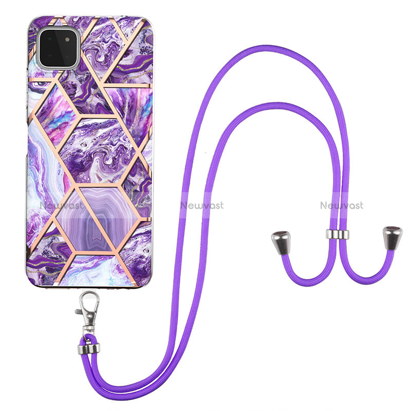 Silicone Candy Rubber Gel Fashionable Pattern Soft Case Cover with Lanyard Strap Y01B for Samsung Galaxy A22 5G