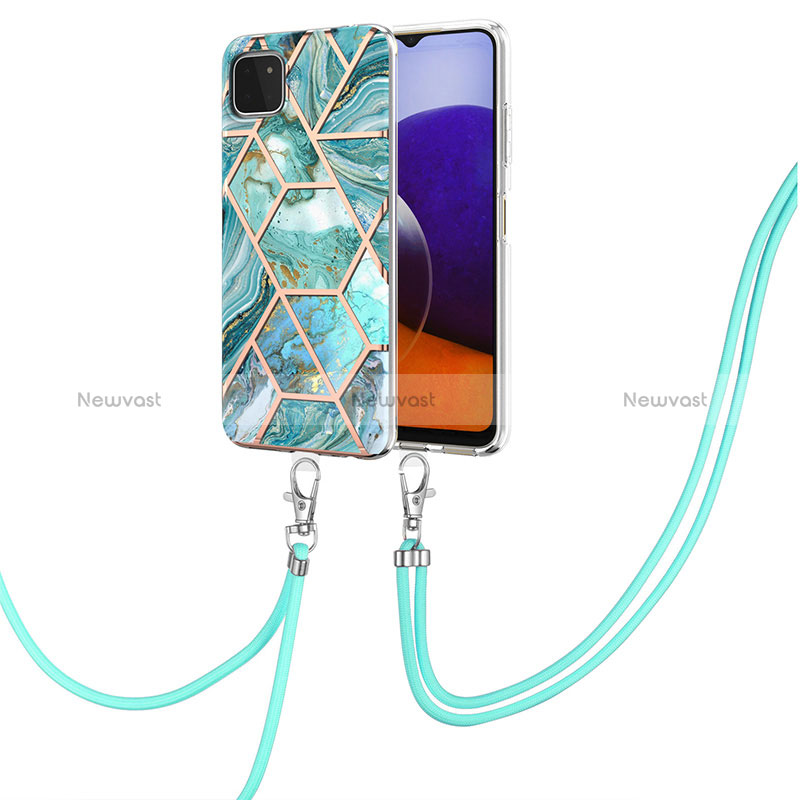 Silicone Candy Rubber Gel Fashionable Pattern Soft Case Cover with Lanyard Strap Y01B for Samsung Galaxy A22s 5G