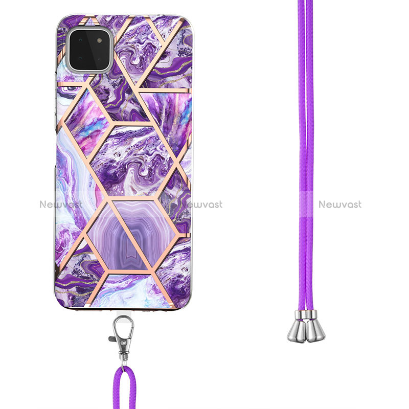Silicone Candy Rubber Gel Fashionable Pattern Soft Case Cover with Lanyard Strap Y01B for Samsung Galaxy A22s 5G