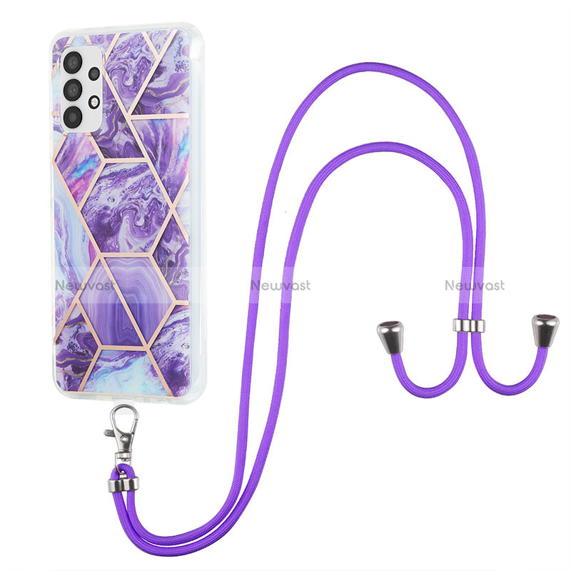 Silicone Candy Rubber Gel Fashionable Pattern Soft Case Cover with Lanyard Strap Y01B for Samsung Galaxy A23 4G