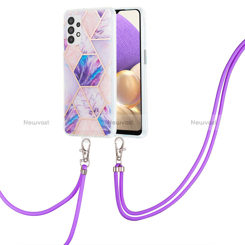 Silicone Candy Rubber Gel Fashionable Pattern Soft Case Cover with Lanyard Strap Y01B for Samsung Galaxy A23 4G Clove Purple