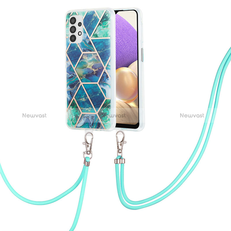 Silicone Candy Rubber Gel Fashionable Pattern Soft Case Cover with Lanyard Strap Y01B for Samsung Galaxy A23 4G Midnight Green