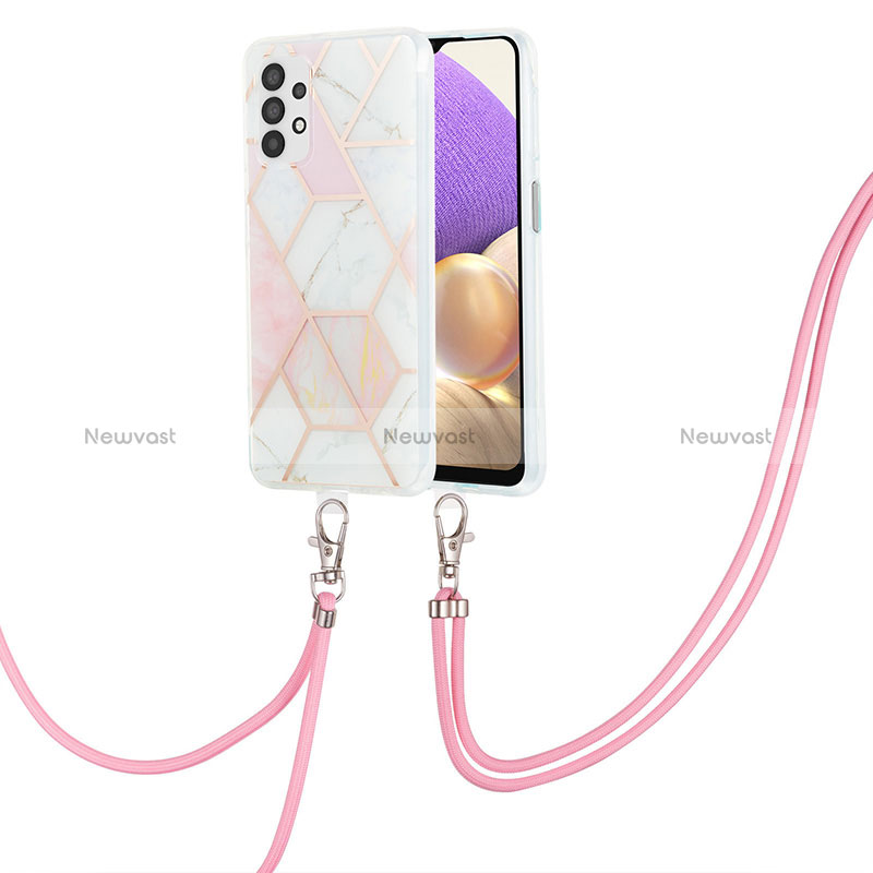 Silicone Candy Rubber Gel Fashionable Pattern Soft Case Cover with Lanyard Strap Y01B for Samsung Galaxy A23 4G Pink