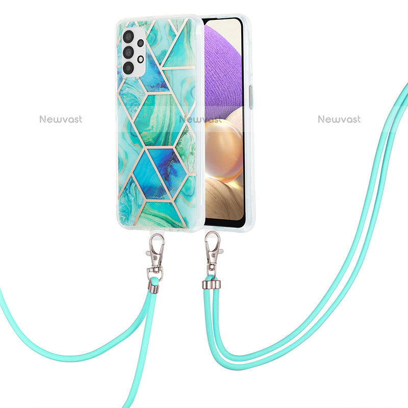 Silicone Candy Rubber Gel Fashionable Pattern Soft Case Cover with Lanyard Strap Y01B for Samsung Galaxy A23 5G Green