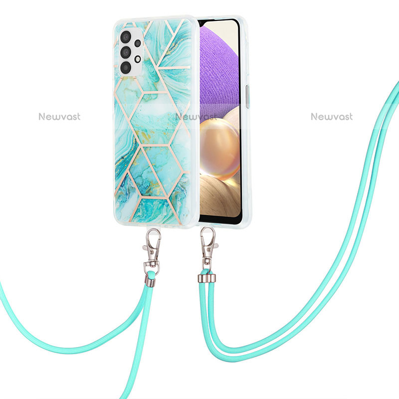 Silicone Candy Rubber Gel Fashionable Pattern Soft Case Cover with Lanyard Strap Y01B for Samsung Galaxy A23 5G Matcha Green