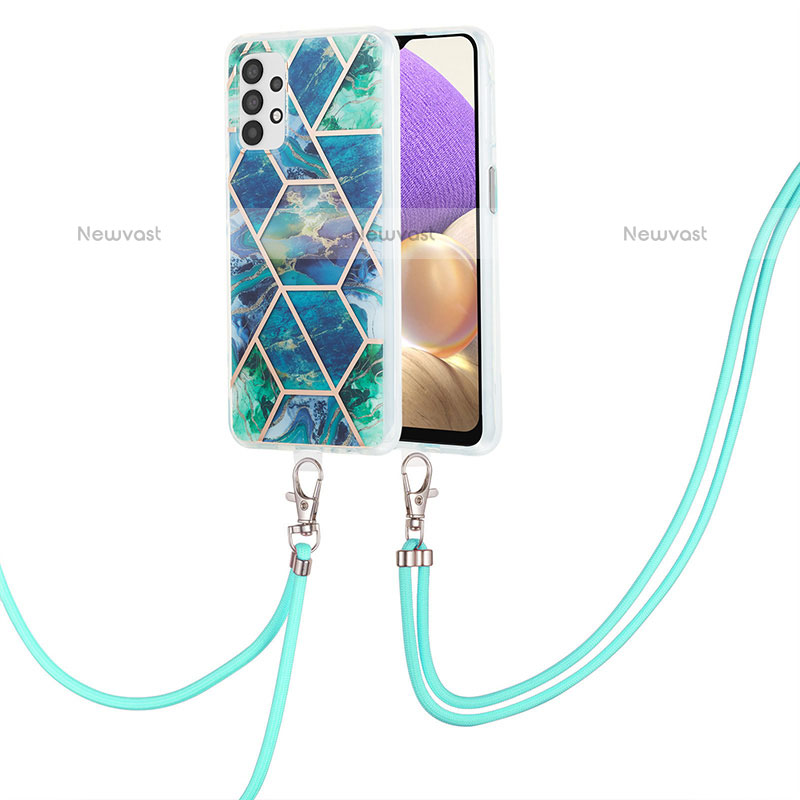 Silicone Candy Rubber Gel Fashionable Pattern Soft Case Cover with Lanyard Strap Y01B for Samsung Galaxy A23 5G Midnight Green