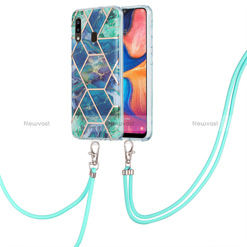 Silicone Candy Rubber Gel Fashionable Pattern Soft Case Cover with Lanyard Strap Y01B for Samsung Galaxy A30